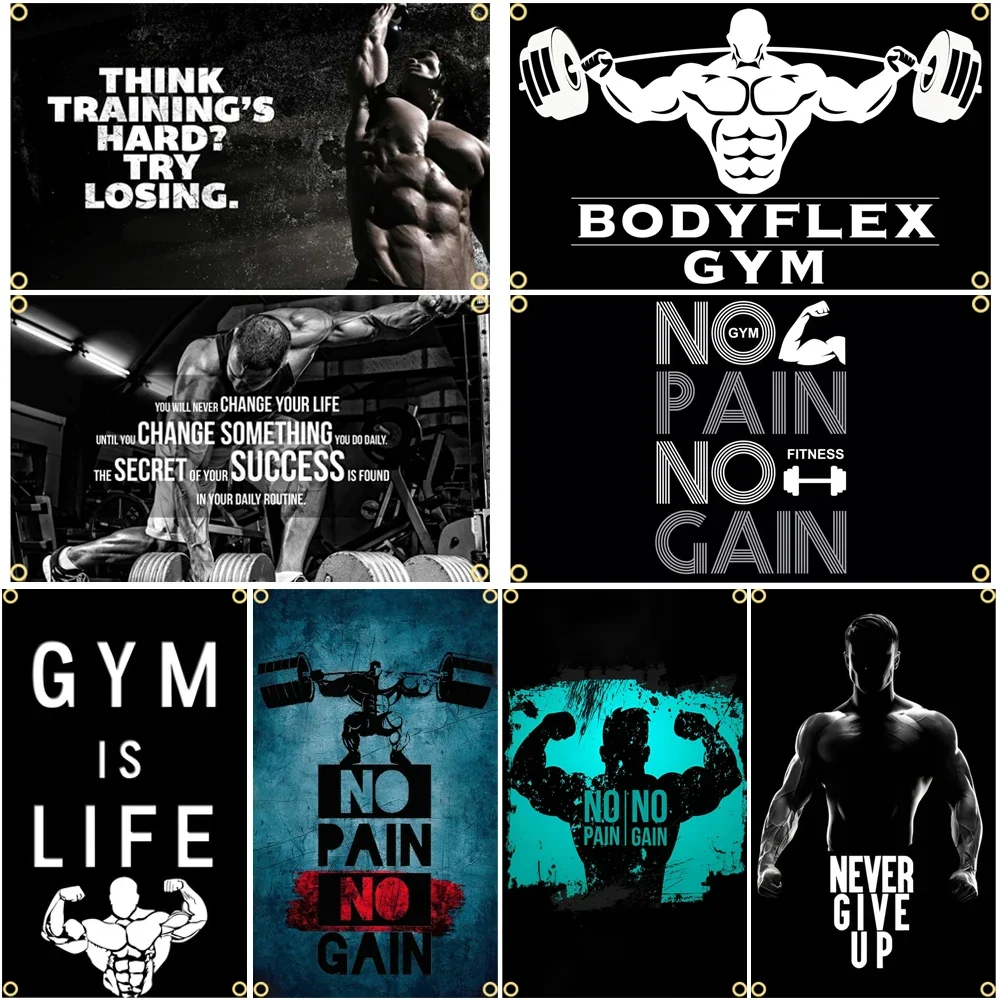 GYM Flag Message Signs Slogan  - Sports Equipment Poster review and price